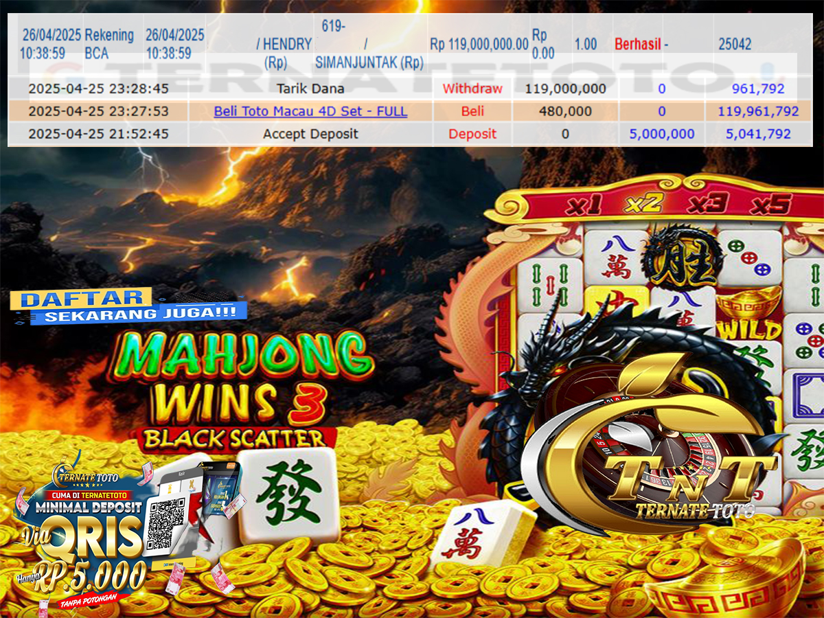 TERNATETOTO - MENANG MAHJONG WAYS 3 Rp.119,000,000,-